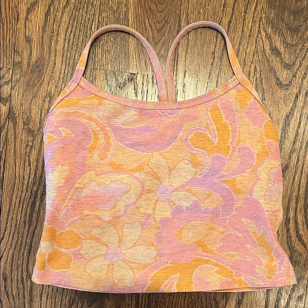 Beyond Yoga Pink and Orange Floral Spacedye spaghetti strap racer back tank top